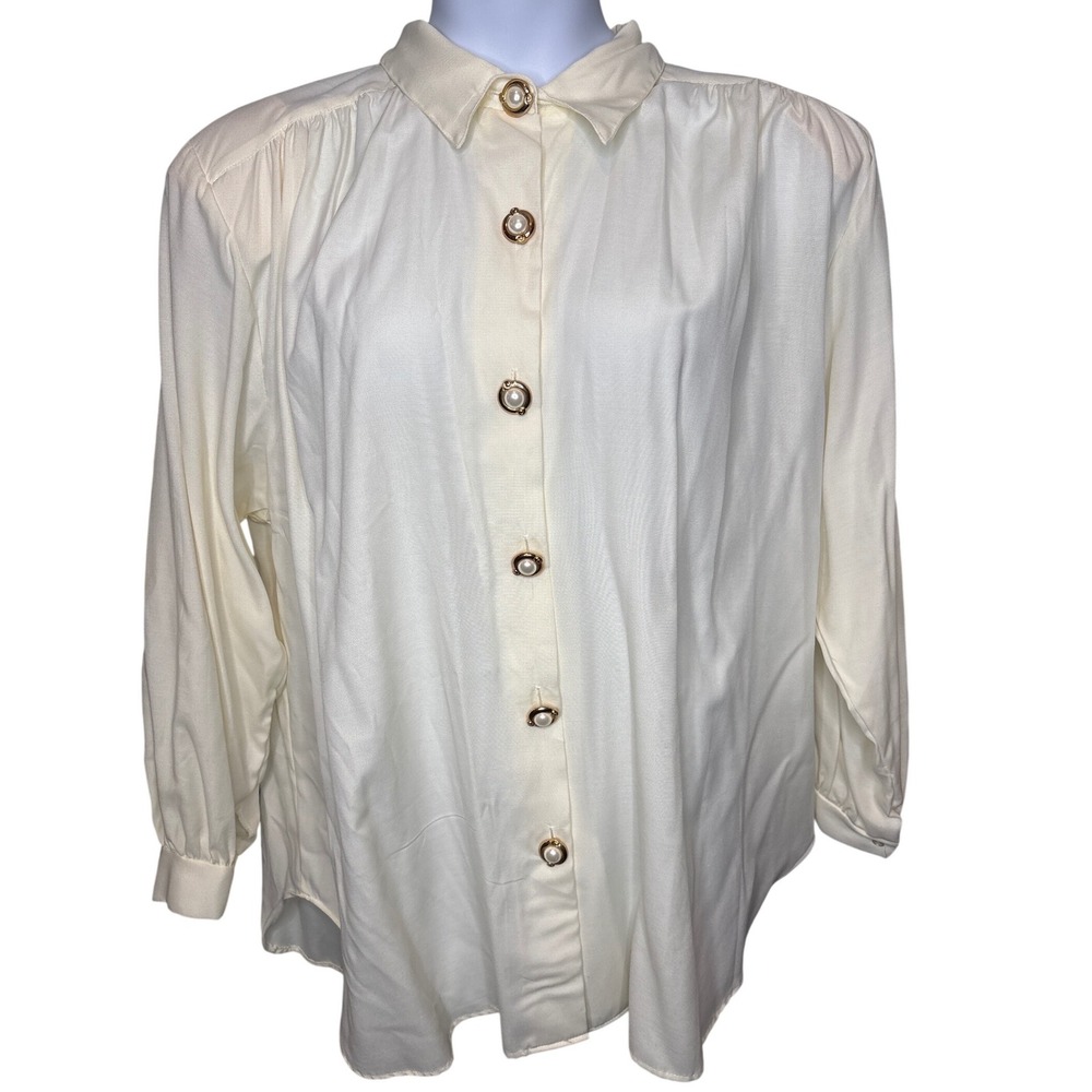 Vintage Laura Tyler Womens Ivory Button Down Blouse 24W Excellent Pearl Buttons